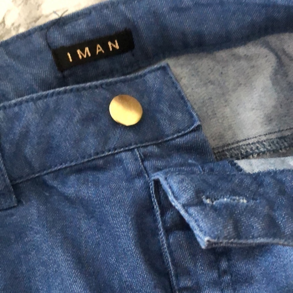 IMAN Denim Pants Three Pocket Pant Gold Logo Studs and Button Size S - Picture 11 of 11